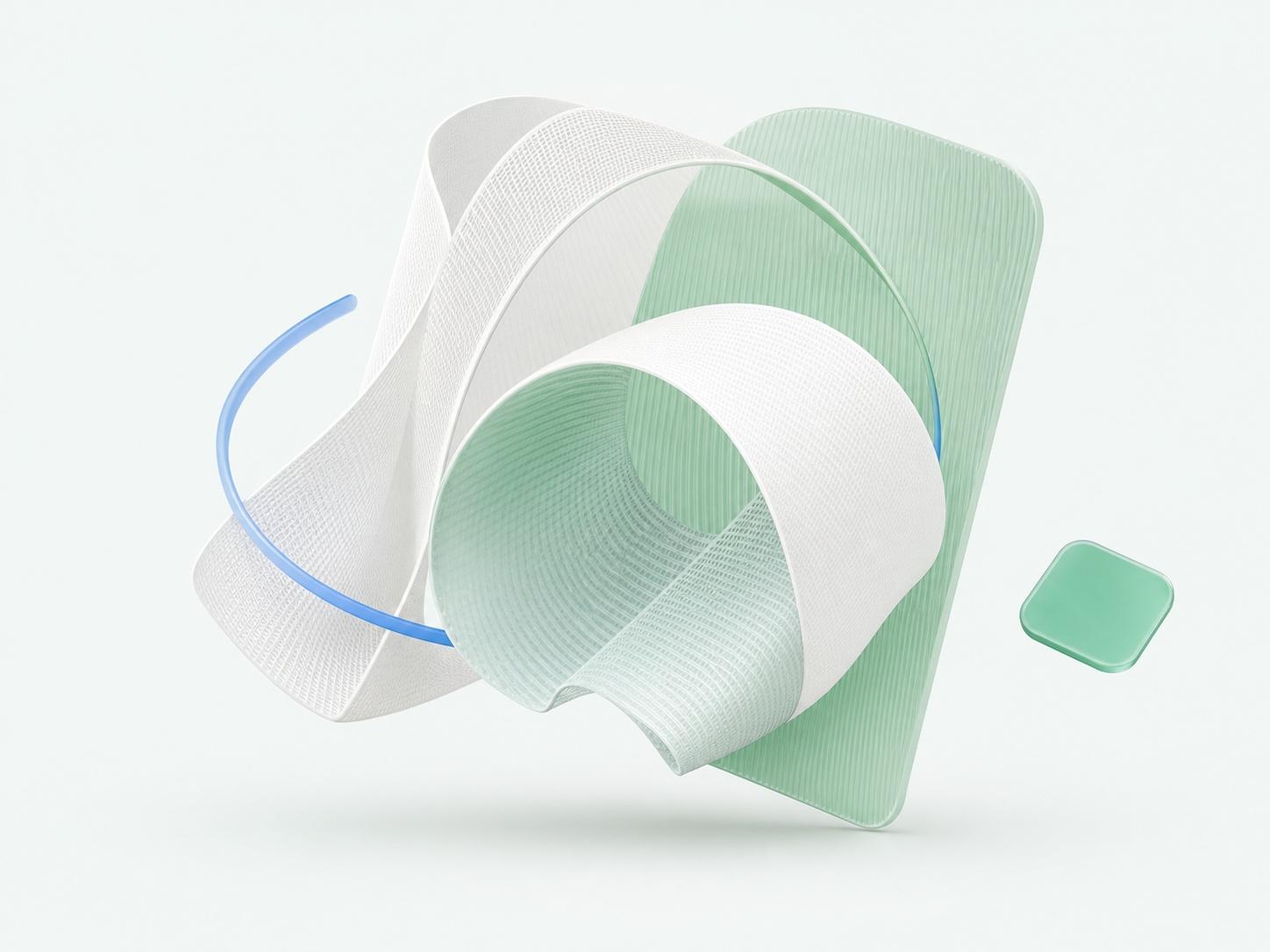 Layered white and green abstract ribbons