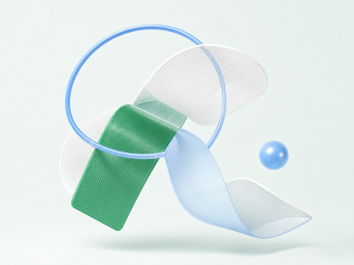 Abstract green ribbon and blue ring composition